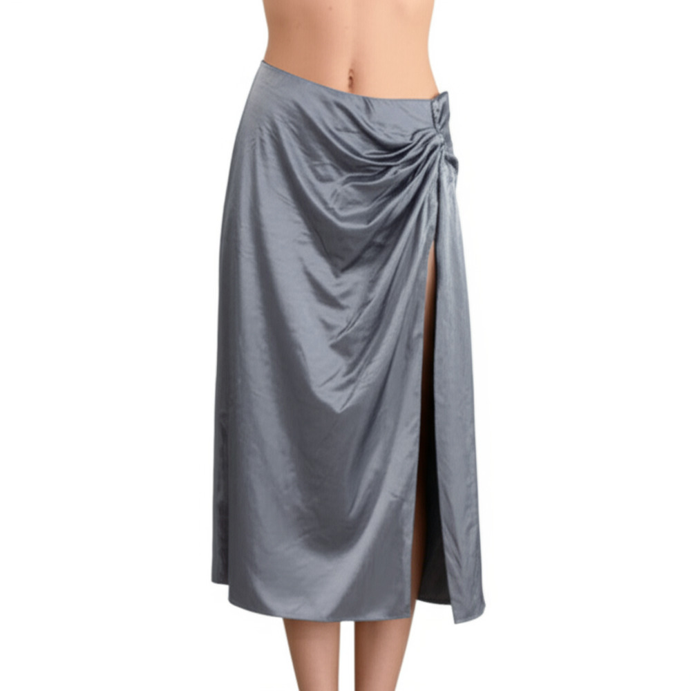 NEW Abercrombie & Fitch Gray Silver Draped Knot Slit Long Maxi Skirt Size Medium